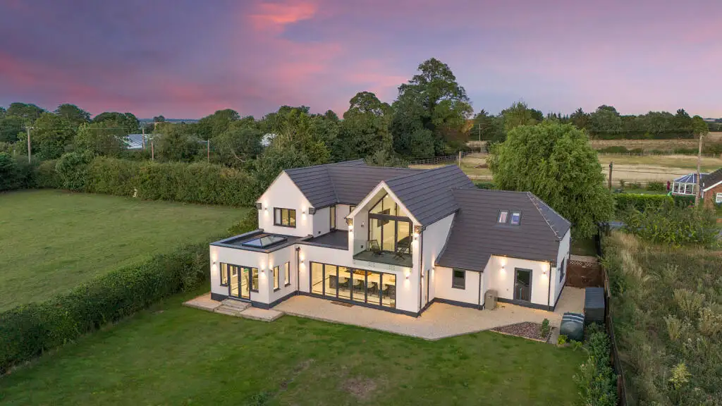 Aerial view of the finished Graveley new build and grounds